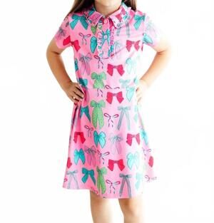 NEW MILA & ROSE short sleeve polo dress in pink twirls and ties